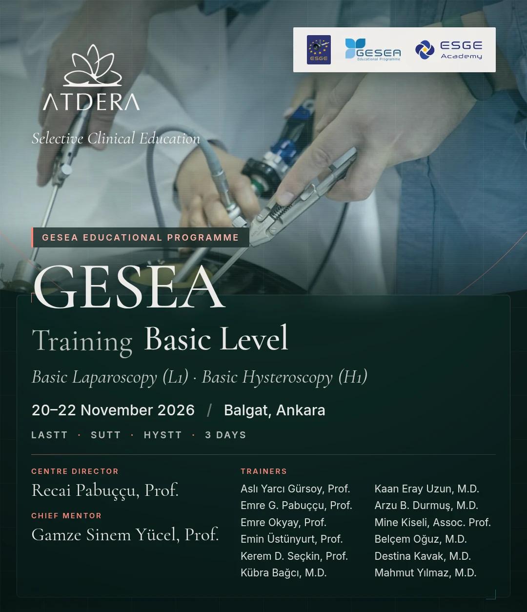 GESEA Training Basic Level programme poster — 20–22 November 2026, Balgat, Ankara