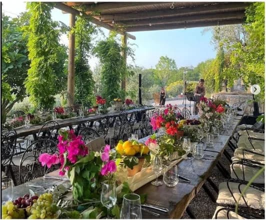 Outdoor dining and hospitality setting at Urlachi Farm in Urla